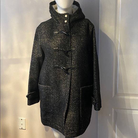 Coach Charcoal Hooded Toggle Wool Coat L - Picture 1 of 15